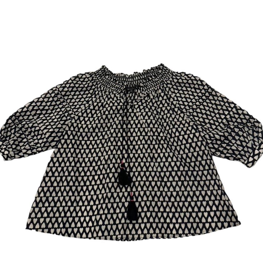 Versona black and white heart print blouse with tassel detail (never been worn)